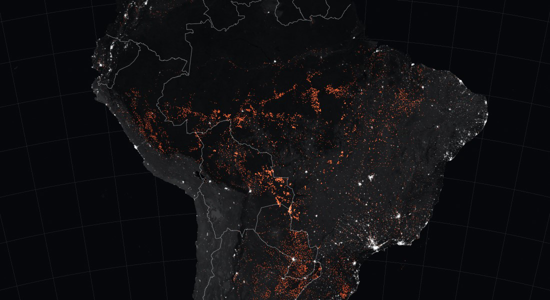 Naturbrande i Sydamerika. Foto: NASA Earth Observatory
