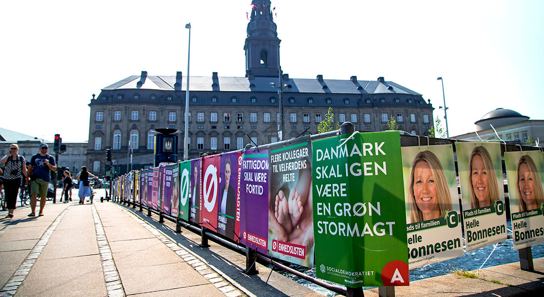 Election posters in front of the Danish parliament.